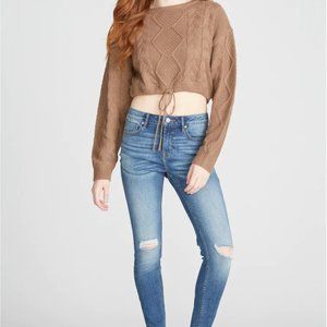 Vigoss Brown Cable Knit Tied Cropped Sweater - Size Small